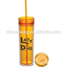 16oz Double wall plastic tumbler with straw